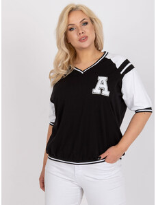 Fashionhunters Black and white casual blouse of larger size with V-neck