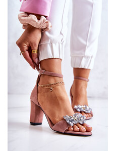 Basic Ružové semišové sandále s trblietavou ozdobou