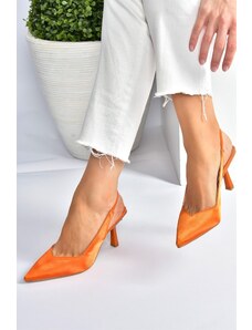 Fox Shoes Women's Orange Satin Fabric Heeled Shoes