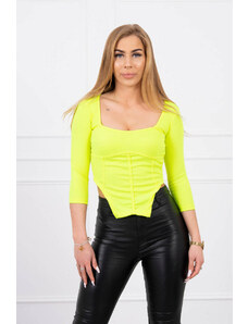Kesi Ribbed blouse with a neckline of yellow neon color