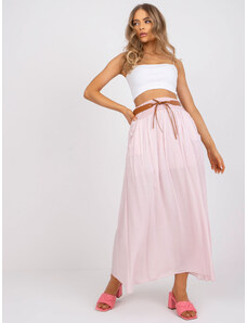 OCH BELLA Dámska svetlo-ružová dlhá sukňa s opaskom