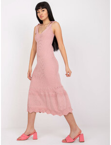 Basic Dámske dlhé svetlo-ružové šaty so šnúrovacími ramienkami