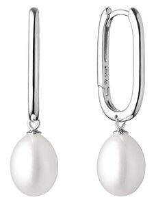 Gaura Pearls Stříbrné náušnice s bílou řiční perlou Shannon, stříbro 925/1000