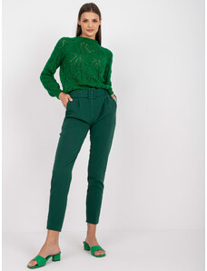 ITALY MODA Tmavo-zelené klasické rovné nohavice s opaskom Giulia