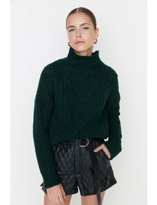 Trendyol Collection Smaragdovo zelená Mäkká textúra stojaci sveter s golierom