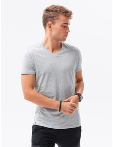 Ombre Clothing Klasické pánske tričko BASIC s výstrihom - sivý melanž V16 S1369