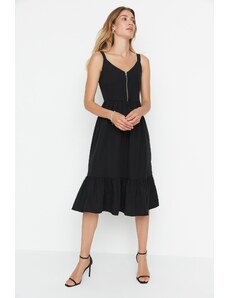 Trendyol Collection Čierne tkané šaty na zips v páse