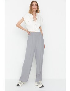 Trendyol Collection Sivé široké nohavice / široký členkový pás elastické tkané nohavice