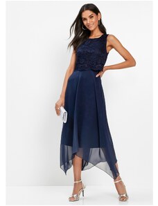 bonprix Šifónové šaty s čipkou, farba modrá, rozm. 36