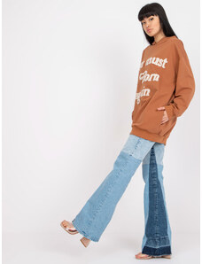 Fashionhunters Light brown oversized hoodie with text