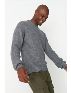 Trendyol Collection Sivý Oversize Fit Wide Fit Cardigan T-Match sveter s výstrihom