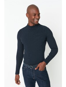 Trendyol Collection Námornícka modrá vypasovaný Slim Fit sveter s polovičným rolákom a rebrovaným úpletom
