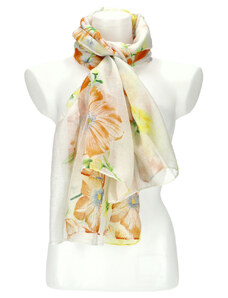 Cashmere Letní dámský barevný šátek v motivu květů 180x71 cm béžová