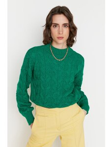 Trendyol Collection Green Crop Stand Golier Pletený sveter