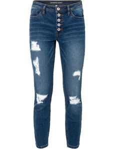 bonprix Skrátené vyšúchané džínsy, farba modrá