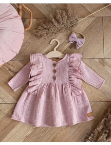 Dievčenské šaty mušelínové s dlhým rukávom ružové - 62, Staroružová