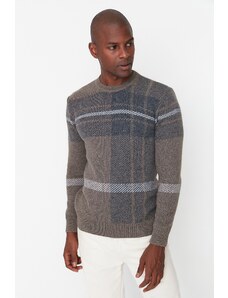Trendyol Collection Kockovaný pletený sveter Mink Crew Neck