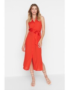 Trendyol Collection Midi Woven Košeľové šaty s prevládajúcim golierom s červeným pásom