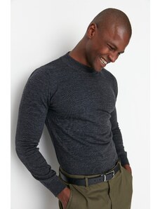 Trendyol Collection Antracitový základný sveter Slim Fit s polovičným rolákom