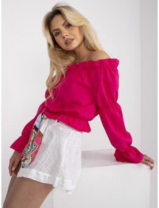 Fashionhunters Pink blouse RUE PARIS with ruffles