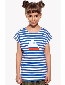 Piskacie Dievčenské tričko s loďkou, farba pásik modrý, veľkosť 86