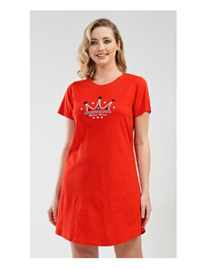 Vienetta Dámska nočná košeľa s krátkym rukávom Koruna, farba červená, 100% bavlna