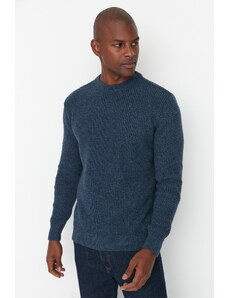 Trendyol Collection Textúrovaný pletený sveter Indigo Regular Fit Crew Neck