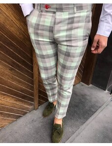 Fashionformen Luxusné pánske kárované nohavice mentolové DJPE69 Exclusive