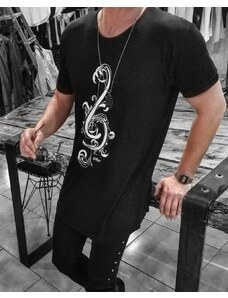 Fashionformen Štýlovo predlžené pánske tričko čierne OT SS Clef