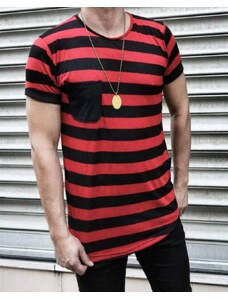 Fashionformen Pánske pruhované tričko s vreckom čierno-červené OT SS