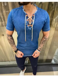 Fashionformen Svetlo-modrá pánska rifľová košeľa s krátkym rukávom MR Chic
