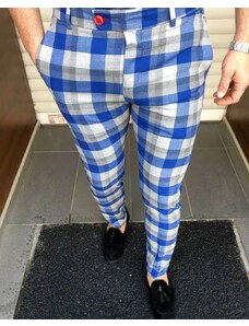 Fashionformen Luxusné pánske kárované nohavice modré DJPE71 Exclusive