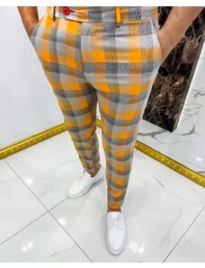 Fashionformen Luxusné pánske kárované nohavice oranžové DJPE71 Exclusive