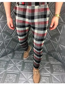 Fashionformen Luxusné pánske kárované nohavice červené DJPE70 Exclusive