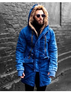 Fashionformen Zimná pánska rifľová bunda parka modrá OJ Denim