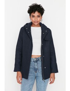 Trendyol Collection Námornícka modrá Široký strih Oversize Kabát na zips s kapucňou a zapínaním