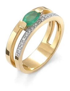 ZLATO Zlatý prsteň so smaragdom a briliantmi PRS0459