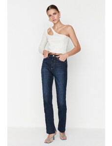 Trendyol Collection Tmavomodré džínsy Slim Flare s vysokým pásom a vysokým pásom