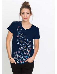 bonprix Tričko s potlačou motýľov, farba modrá