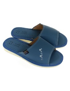 JOHN-C Dámske luxusné kožené modré papuče MEM
