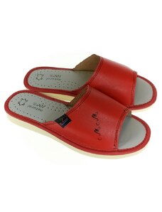 JOHN-C Dámske luxusné kožené červené papuče MEM