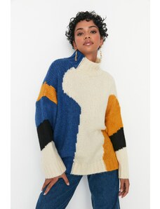 Trendyol viacfarebný mäkký textúrovaný farebný blok pletený sveter