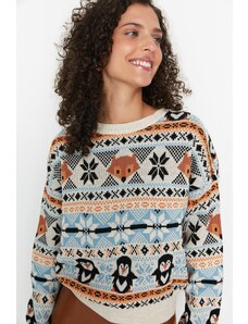 Trendyol Collection Kamenný pletený sveter s vlastným vzorom