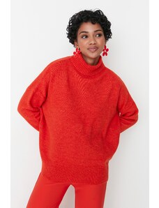Trendyol Collection Oranžový Wide Fit mäkký textúrovaný sveter s golierom