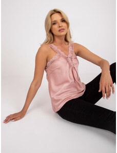 Fashionhunters Dusty pink women's top with imitation satin with lace OCH BELLA