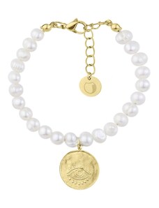 Manoki Perlový náramek s ocelovým medailonem Jenefer Gold - symbol Oko