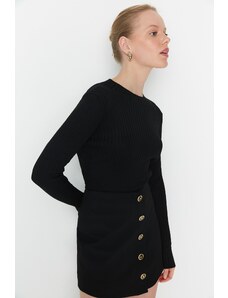 Trendyol Black Cord Pletený crop sveter pulóver