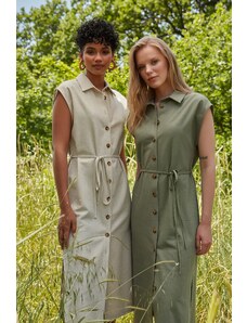 Trendyol Collection Košeľové šaty s khaki pásom Midi Woven
