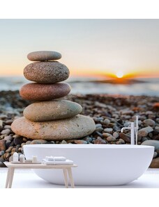 Gario Fototapeta Kamenná pláž a zapadajúce slnko Materiál: Vliesová, Rozmery: 100 x 100 cm