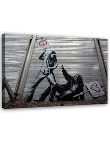 Gario Obraz na plátne Boj za mier s láskou Banksy nástenná maľba Rozmery: 60 x 40 cm
